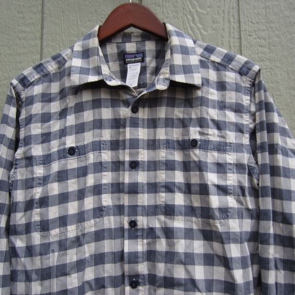 Patagonia Shirt Mens M Grey/white Plaid Pockets Button Up Cotton hiking outdoor - Picture 4 of 16